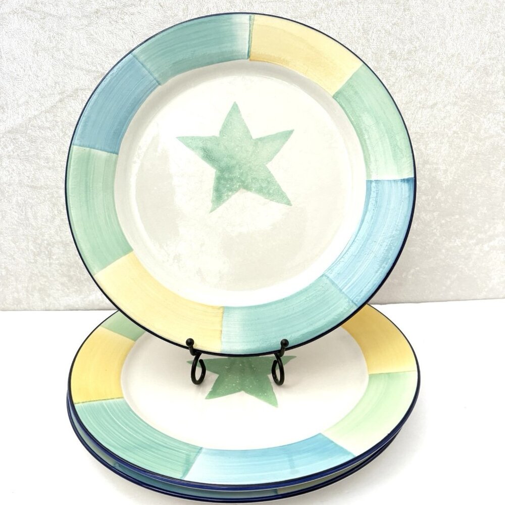 ATICO INTERNATIONAL Vintage Dinner Plates Set 3 Hand Painted Star 1999 Beach